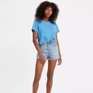 Levi’s Light Wash Frayed Ribcage Short Denim Cutoff Shorts Distressed Rawhem 29